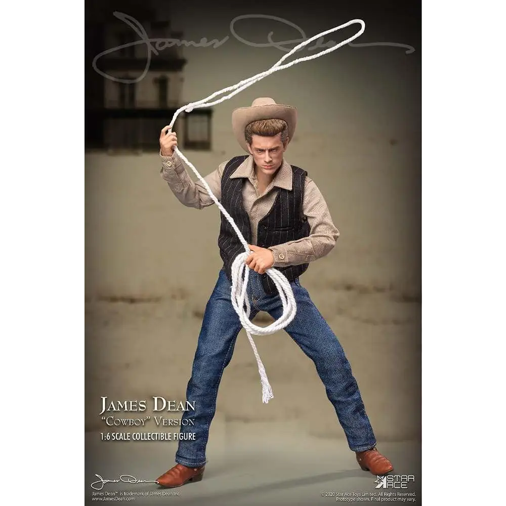 James Dean cowboy 1:6 skala figur i detaljerad cowboydräkt med vit lasso