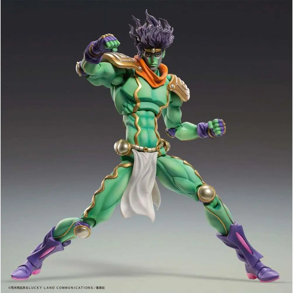 JoJos Bizarre Adventure Star Platinum figur med spikig hår och vit tyg runt midjan
