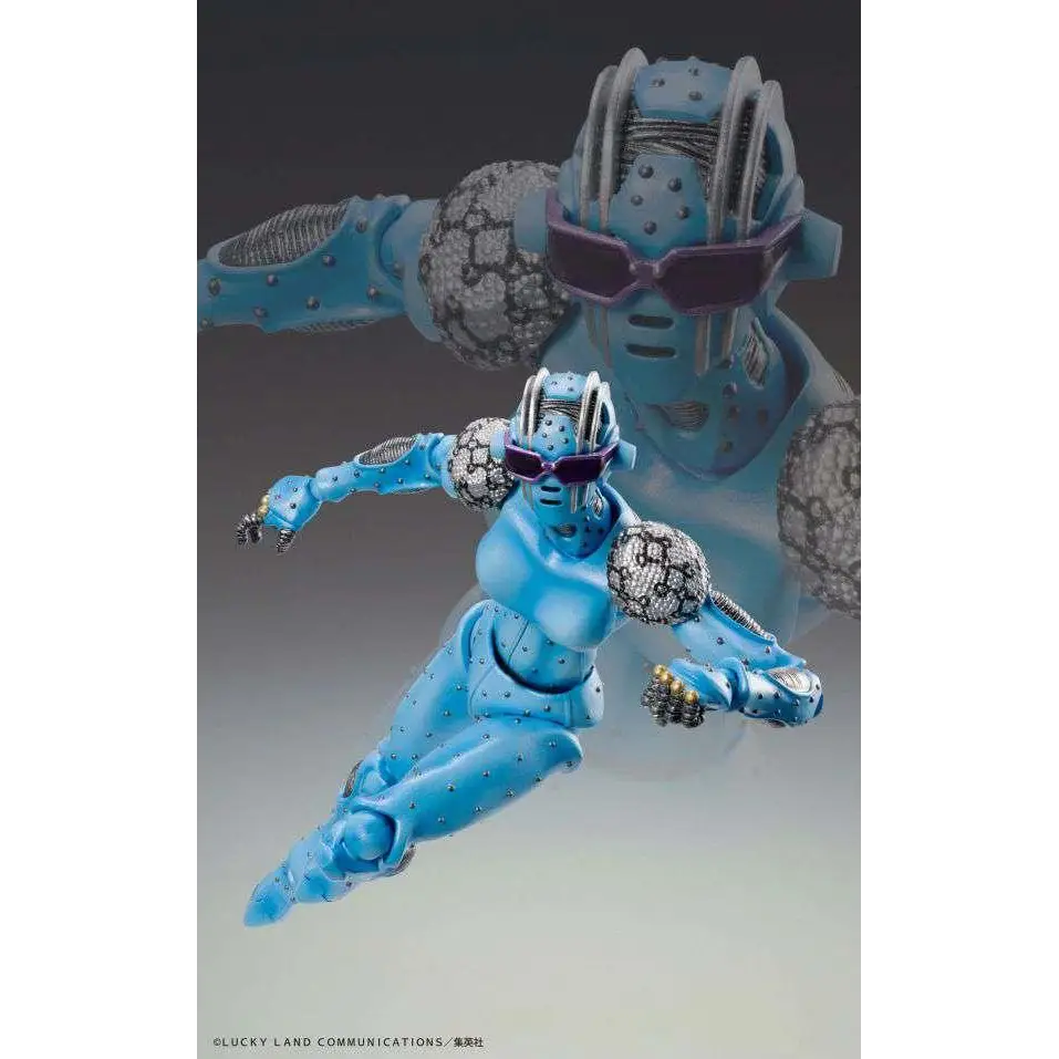 Blå plastfigur från JoJos Bizarre Adventure 6 S-F Chozokado med lila solglasögon och grå metallaccenter
