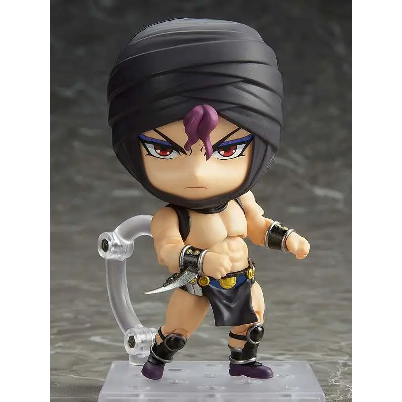 JoJos Bizarre Adventure Kars Nendoroid figurin med svart hår, lila rand, röda ögon och dolk