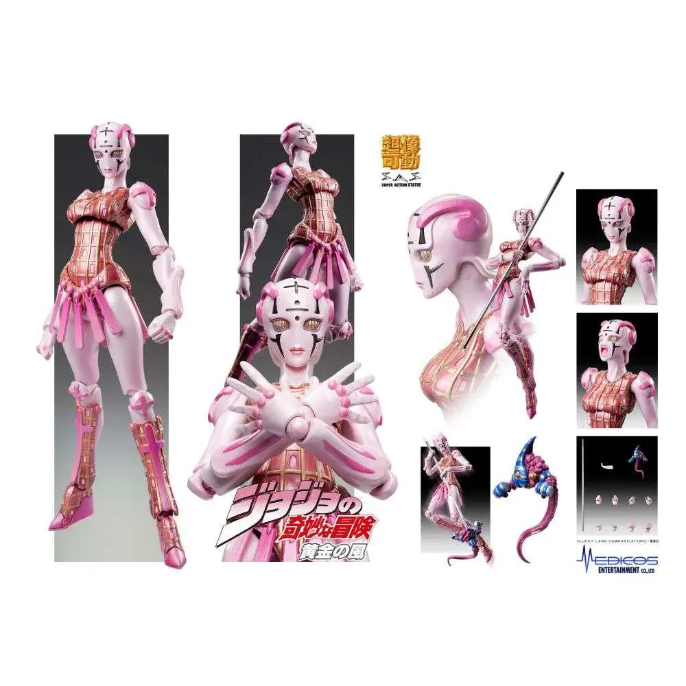 Rosa och guldfärgad figurerad kvinnlig karaktär med intrikat rustning från JoJos Bizarre Adventure: Golden Wind
