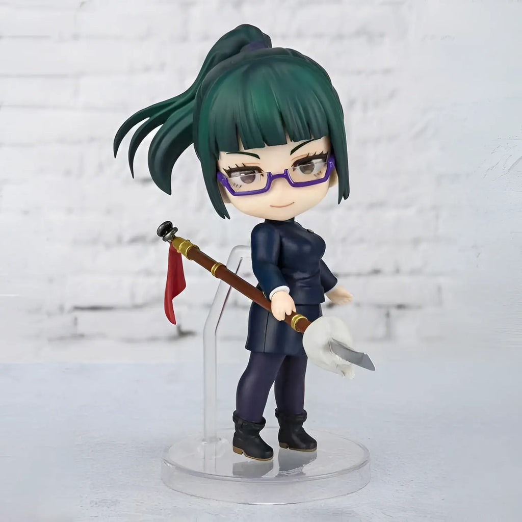 Maki Zen’in Jujutsu Kaisen chibi figurine med mörkgrönt hår och lila glasögon