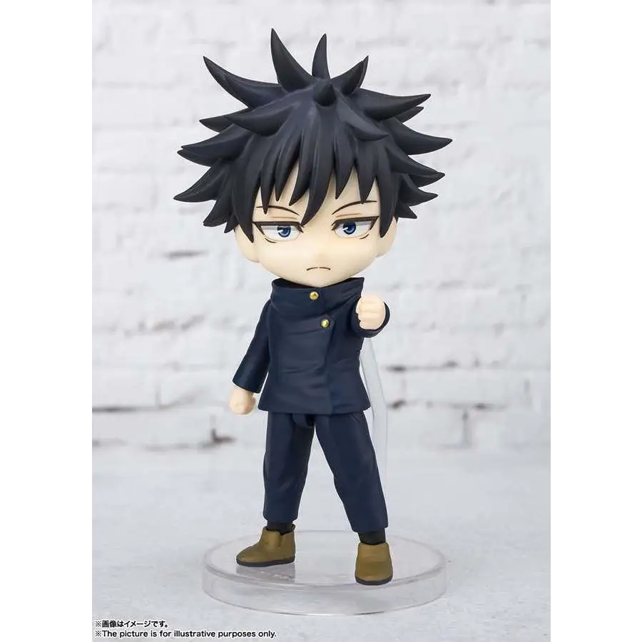 Jujutsu Kaisen Megumi Fushiguro minifigur med svart spretigt hår i marinblå uniform