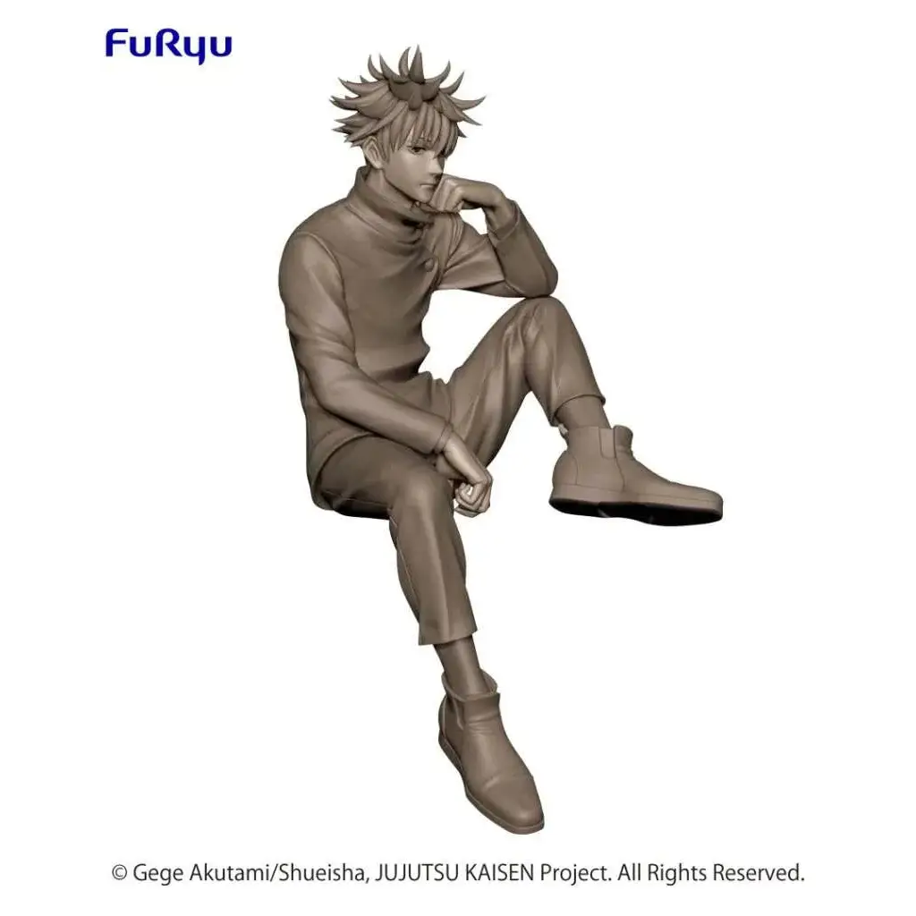 Brun resinfigur av sittande Megumi Fushiguro från Jujutsu Kaisen