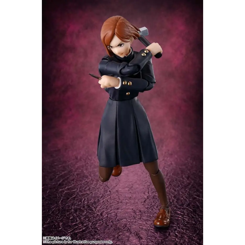 Jujutsu Kaisen Nobara Kugisaki SH Figuarts: svartbrun figur i skoluniform med vapen