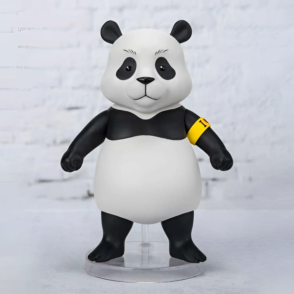 Jujutsu Kaisen Panda Mini SH Figuarts-figur med svartvit panda, gul armband med 1, klar bas