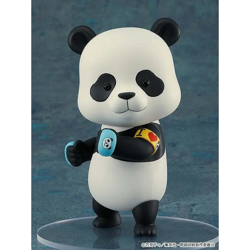 Söt figurin av Jujutsu Kaisen Panda Nendoroid i svart väst med färgglada lappar