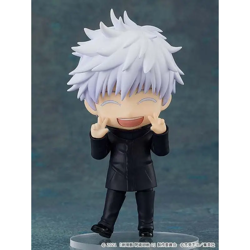 Chibi Jujutsu Kaisen 0 Satoru Gojo Nendoroid-figur med spretigt vitt hår och svart läderoutfit