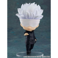 Vit spikig-hårig animefigur Satoru Gojo med vit bindel, svart klädsel, Jujutsu Kaisen 0 Nendoroid