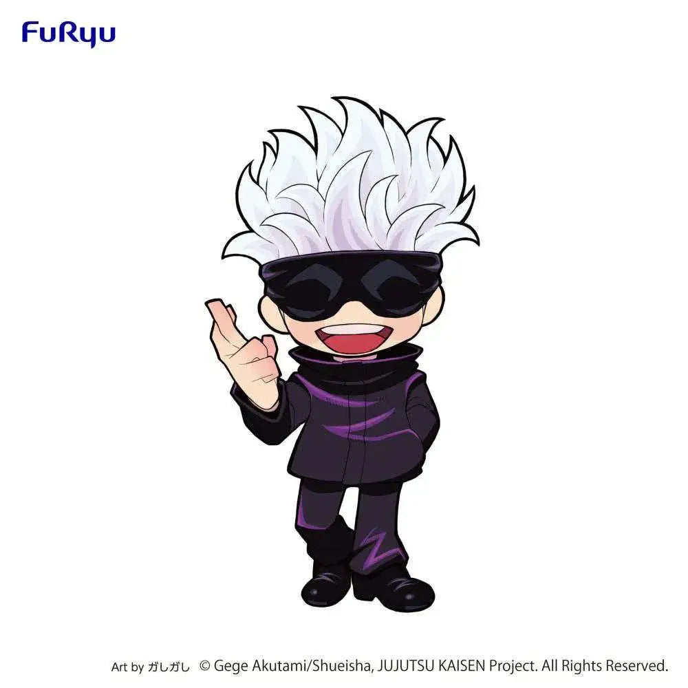 Chibi Jujutsu Kaisen Satoru Gojo figur med vit spikig hår och lila outfit