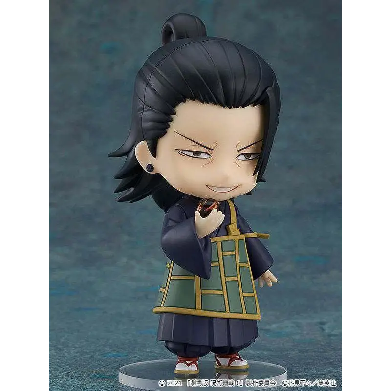 Jujutsu Kaisen 0 Suguru Geto Nendoroid-figur med svart hår, mörkblå och grön klädsel, guldkantad förkläde