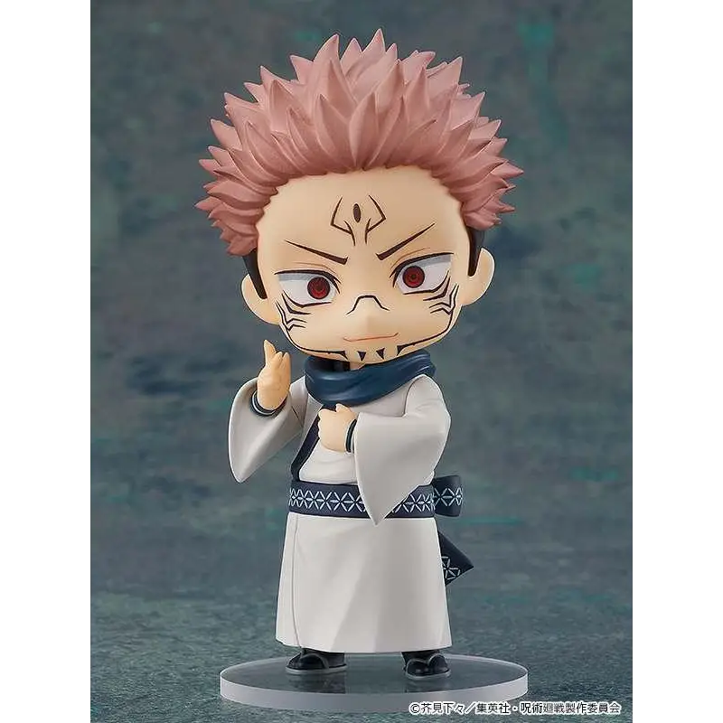 Chibi Jujutsu Kaisen Sukuna Nendoroid-figur med spretigt rosa hår
