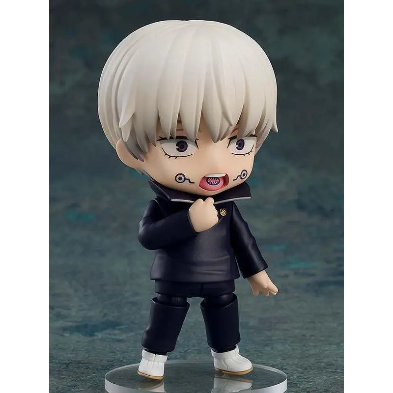 Vit Jujutsu Kaisen Toge Inumaki Nendoroid-figur med vit hår, svart uniform och vita skor