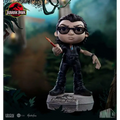 Svart vinylfigur av Ian Malcolm från Jurassic Park med glasögon, mörk klädsel och fackla på Jurassic Park-bas
