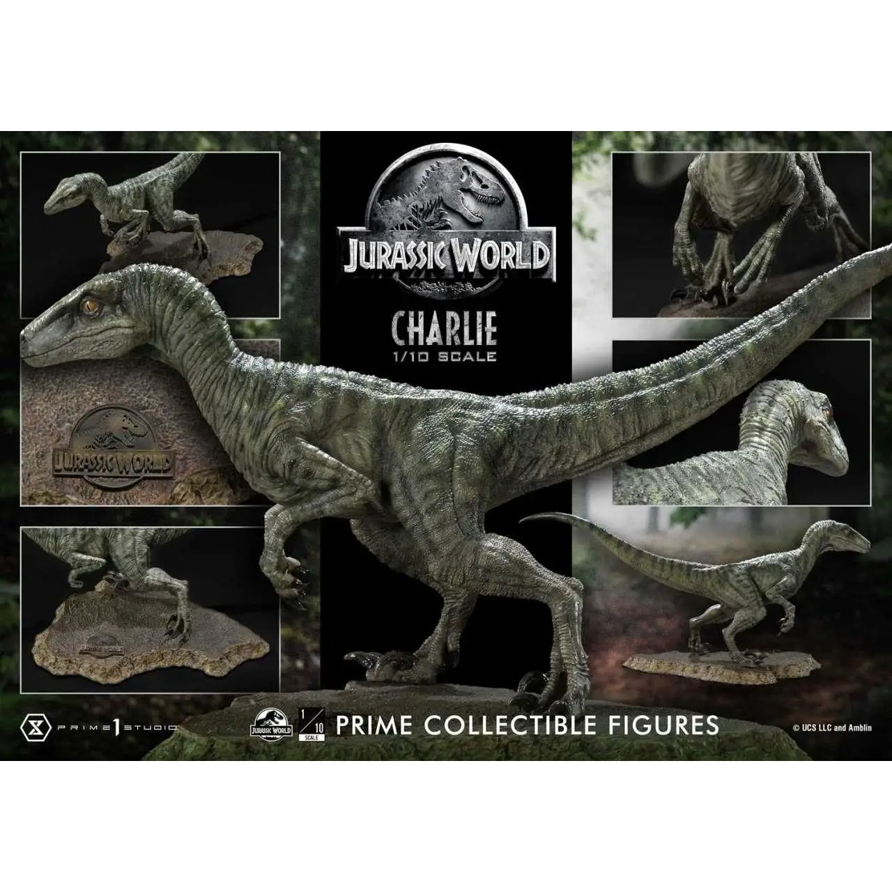 Grågrön, detaljerad 1/10 Charlie Velociraptor-figur från Prime 1 Studio