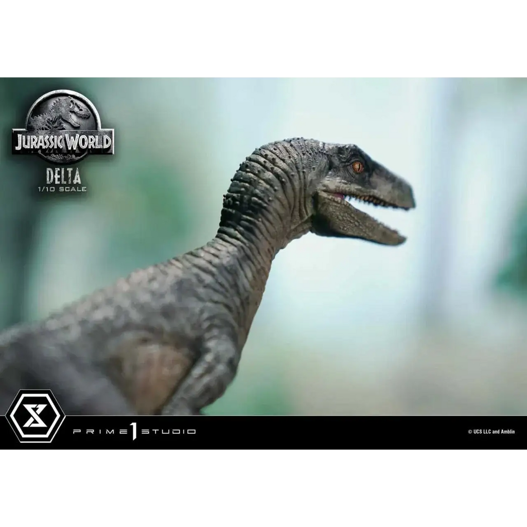 Grå, texturerad 1:10 dinosauriefigurin från Jurassic World Delta av Prime 1 Studio