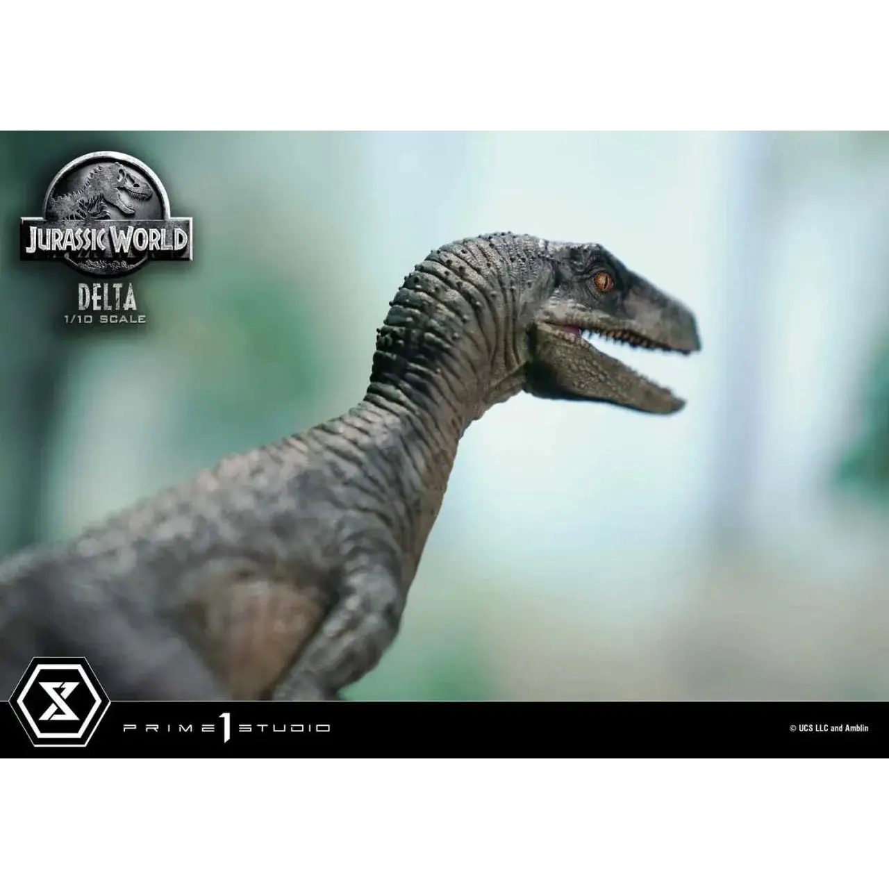 Grå, texturerad 1:10 dinosauriefigurin från Jurassic World Delta av Prime 1 Studio