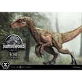 Detaljerad 1/10-skala-modell av velociraptor från Jurassic World Echo Prime, med realistisk brun och tan texturerad hud och intrikata fjäll
