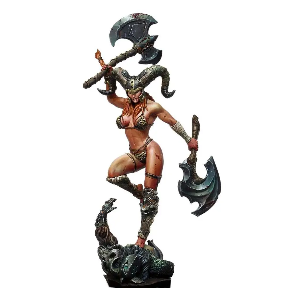 Kabuki Miniature Ky Ra V.2: Kvinnlig krigare med yxor på drake, 75 mm