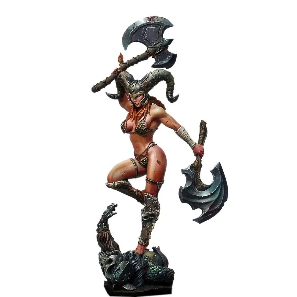 Kabuki Miniature Ky Ra V.2 75mm: rödhårig krigarinna med hornhjälm på drake