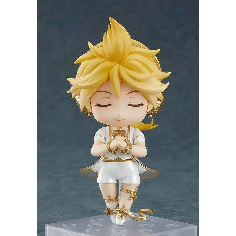 Guldigt hårig chibi-figur av Kagamine Len Nendoroid - Hatsune Miku Symphony 2022 i vit och guld outfit med intrikata detaljer