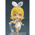 Vit Nendoroid-figur av Kagamine Rin Symphony 2022, chibi-anime tjej med blont hår, blå ögon och kaninöron i vitt och guld