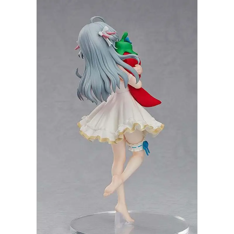 Kagura Nana POP UP PARADE-figur med lång silverhår, vit klänning och rödgrön pluttig
