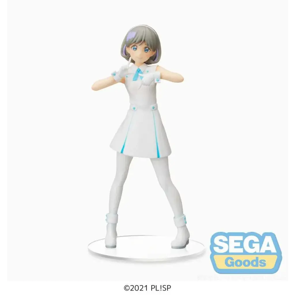 Vit och ljusblå animefigur av Keke Tang från Love Live! Superstar!! i skoluniform