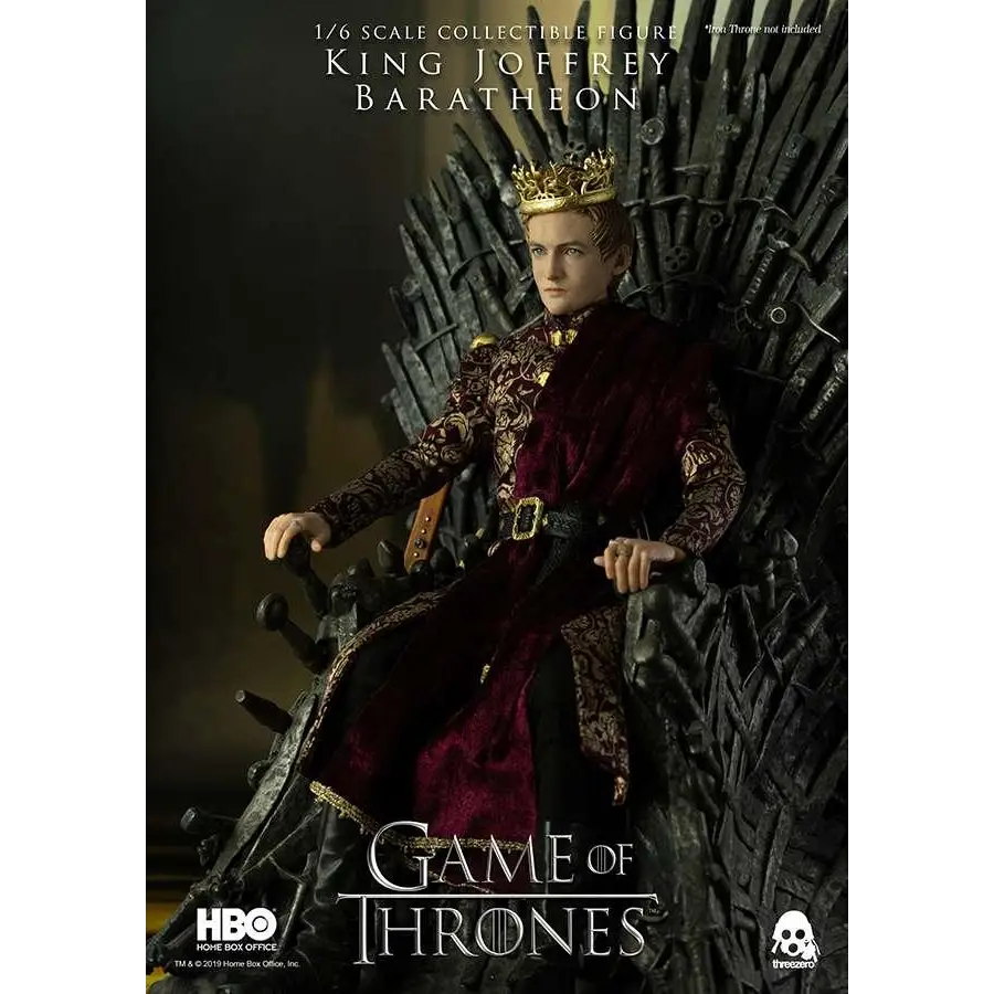 1/6-skala King Joffrey Baratheon-figur på järntronen i burgunderroba
