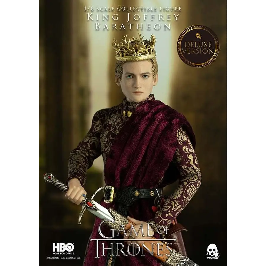 Kung Joffrey Baratheon 1/6 deluxe actionfigur med guldkrönad krona i burgunderroba och svärd