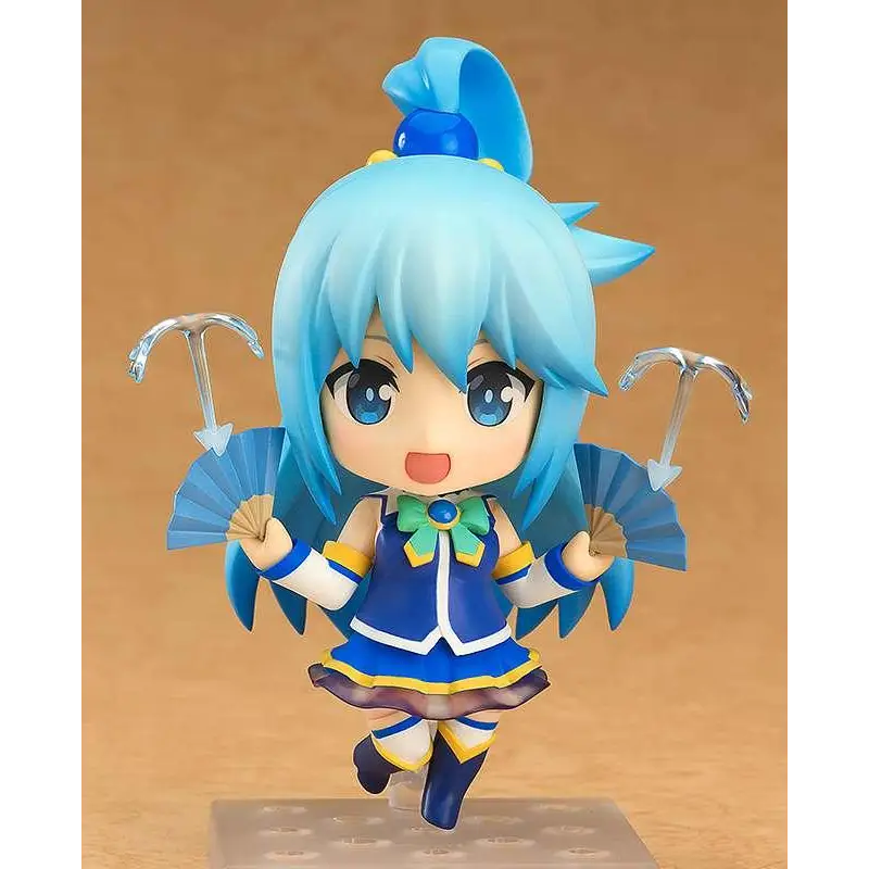 KonoSuba Aqua Nendoroid-figur med blå hår, stora ögon och fläktar