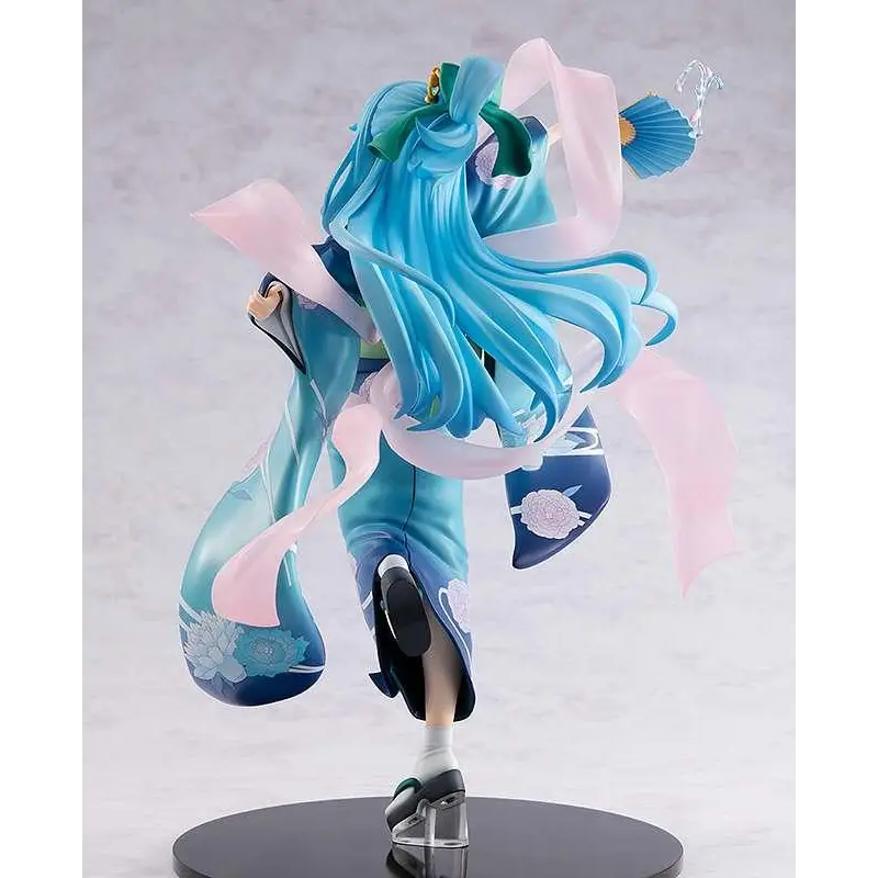 Detaljerad KonoSuba Aqua Oiran Ver. figur i 1/7-skala med turkos hår och blå kimono