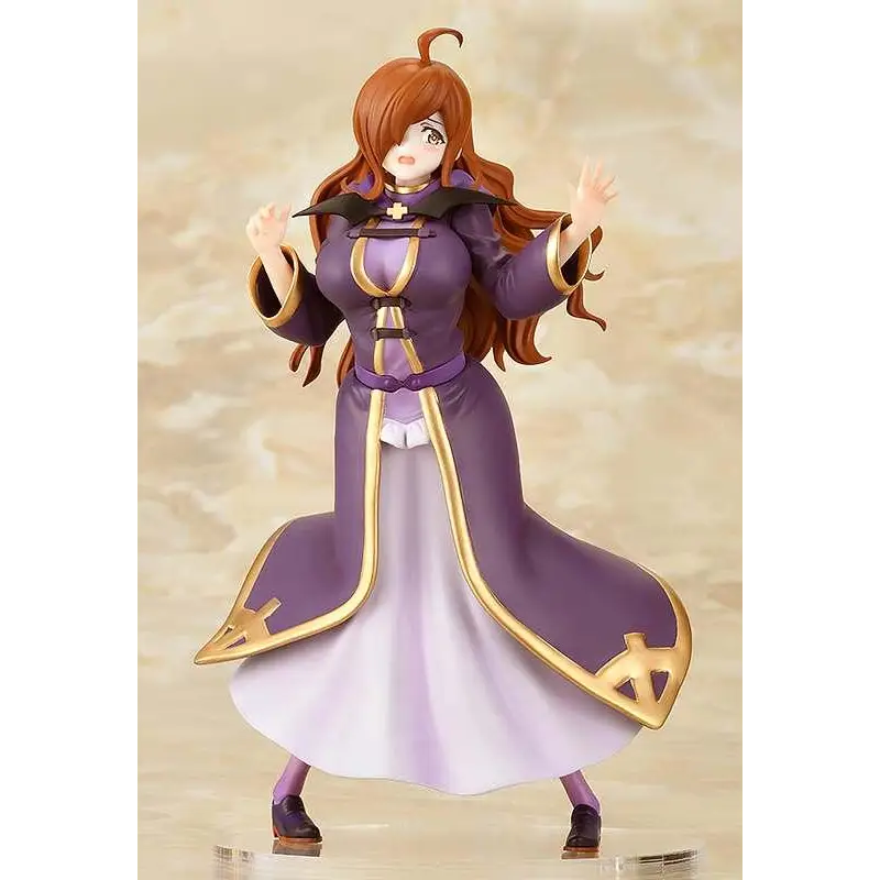 Lila och guldförgylld animefigur i flödande mantel med vit underklänning, detaljerad skulptur, Kono Subarashii Wiz 1/7 staty