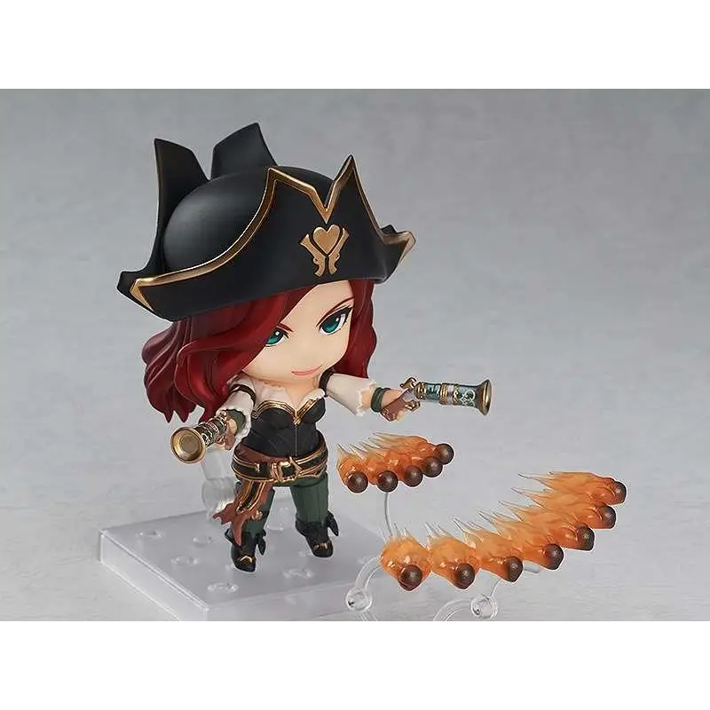 Svart och guld Miss Fortune Nendoroid-figur med rött hår och pistoler