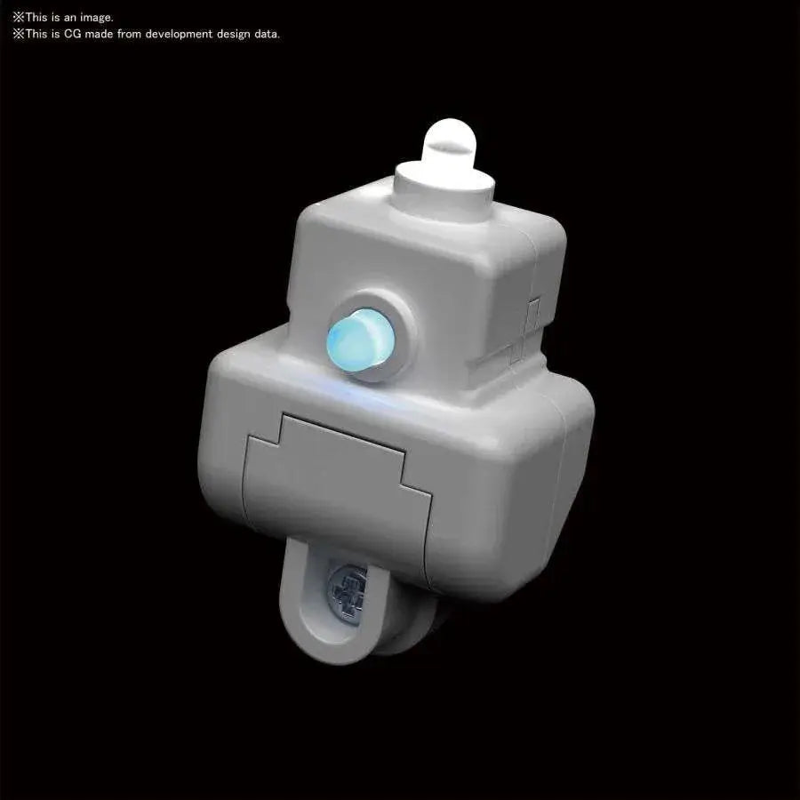 Grå plastrobot-nattlampa med lysande blå cirkulär öga, LED-enhet vit/blå/röd