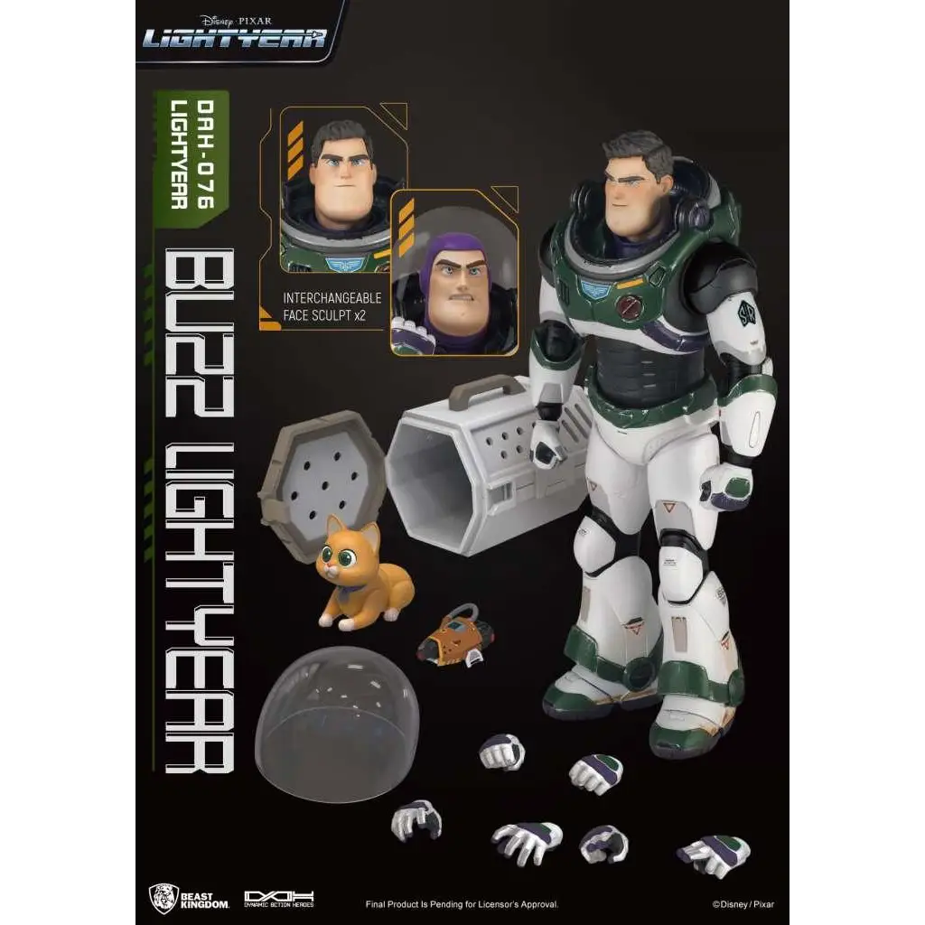 Grön och vit Buzz Lightyear-figur i Alpha Suit DAH-076 med utbytbara ansikten och tillbehör