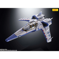 Vit plastmodell av futuristiskt rymdskepp Lightyear Chogokin XL-15, vitt och blått med röda accenter