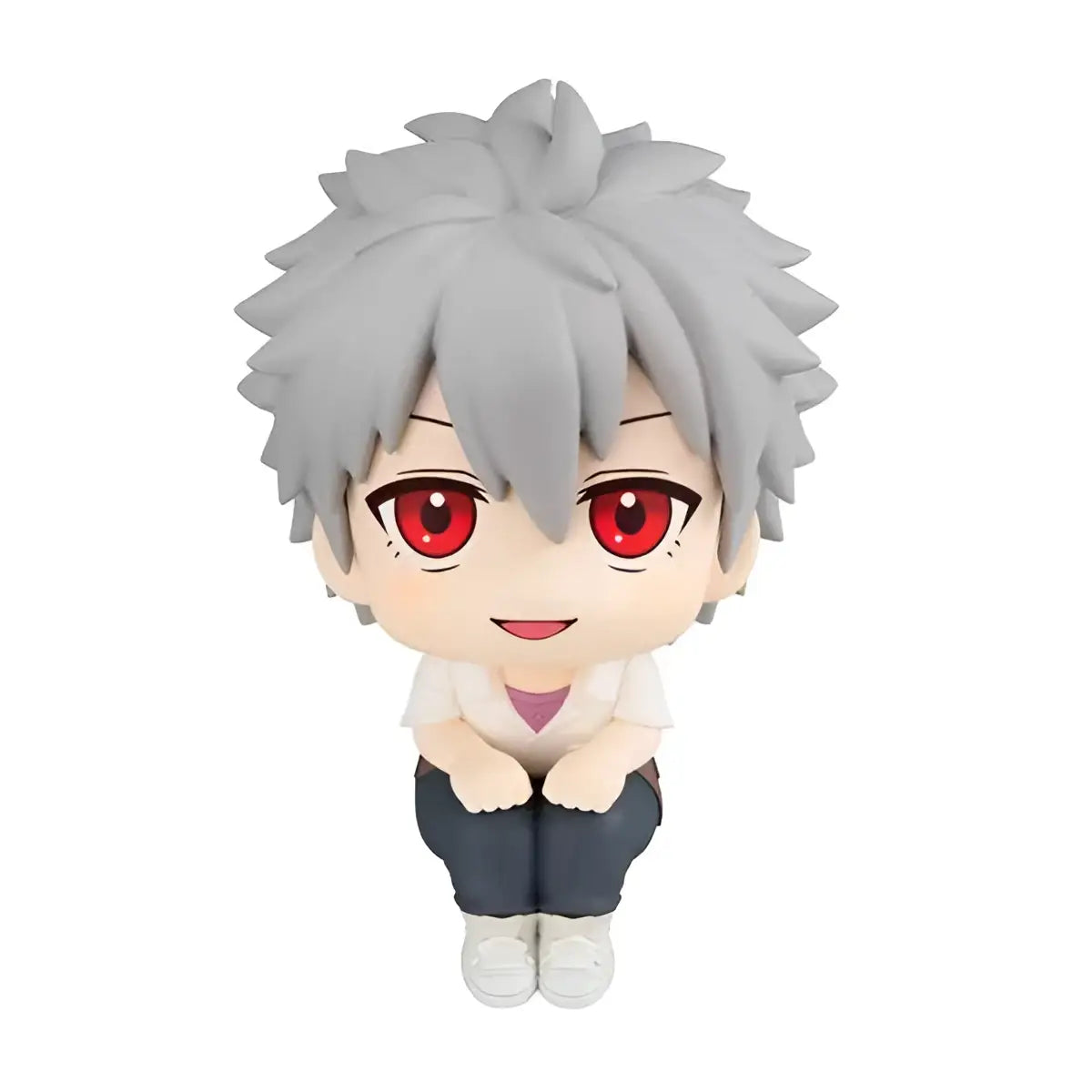 Chibi-figur av Kaworu Nagisa från Lookup Eva 3.0 + 1.0 Min F, spikig gråhår, röda ögon