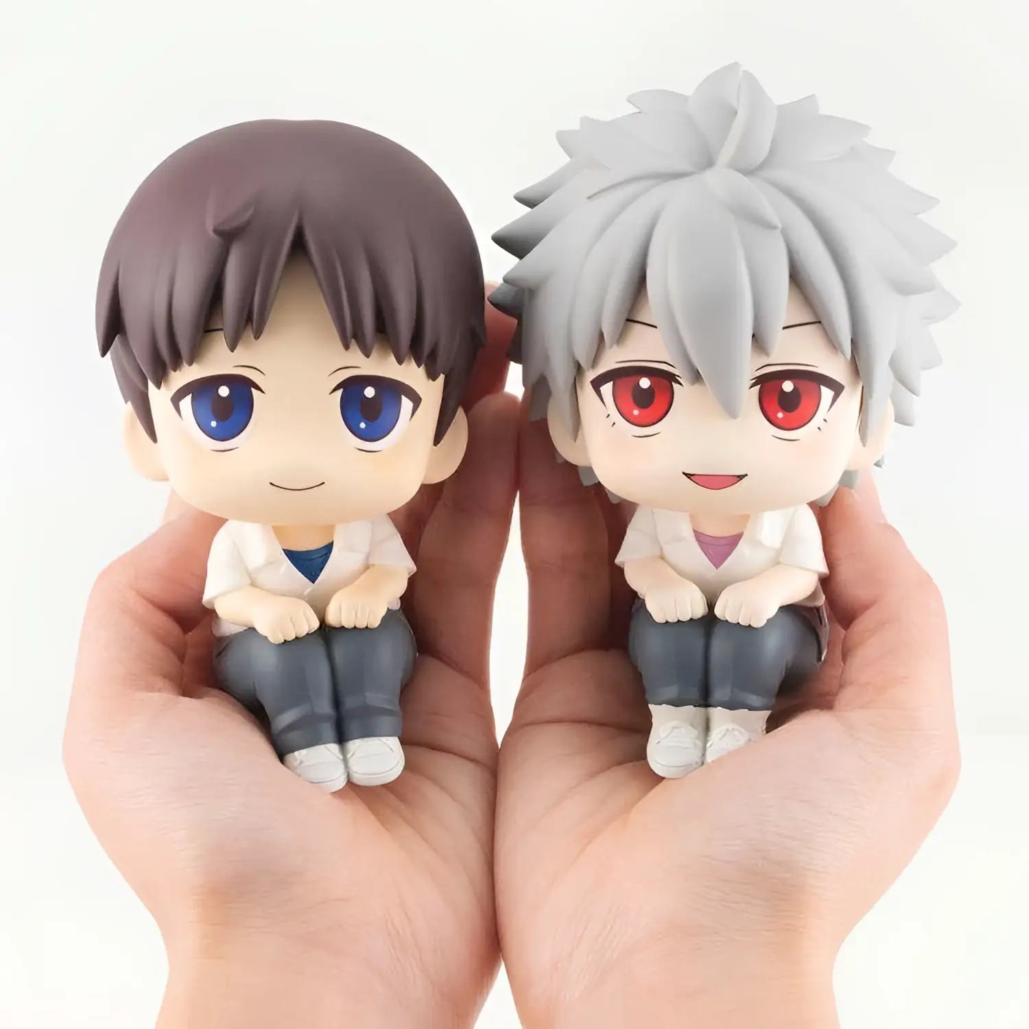 Två chibi-animefigurer Shinji och Kaworu från LookUp EVA 3.0 + 1.0, Megahouse