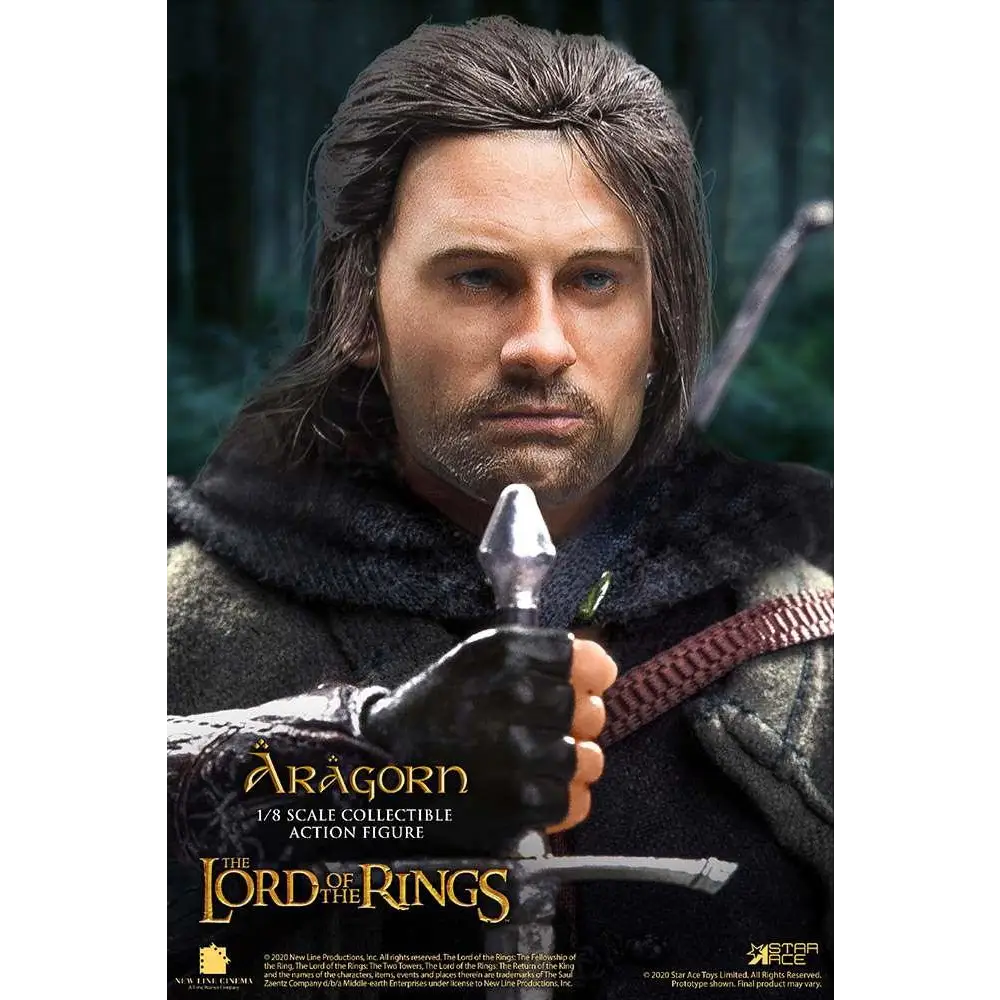 1/8-skala Aragorn-figur från Sagan om ringen, detaljerad med svart mantel