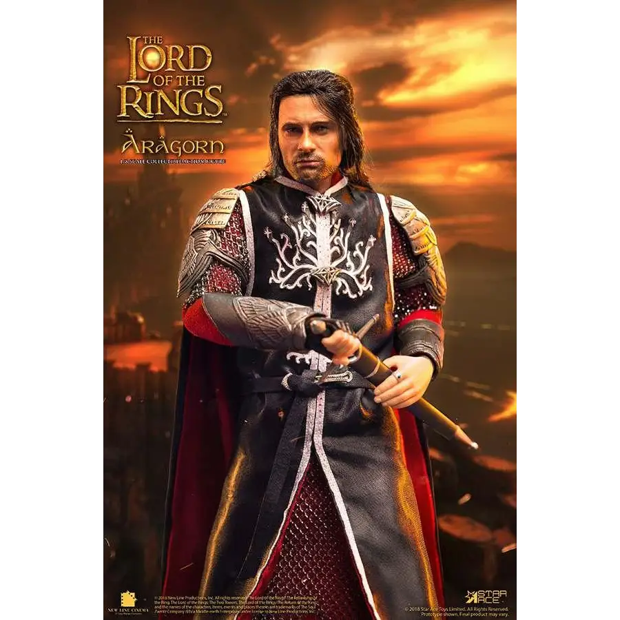 Detaljerad 1/6 Aragorn-figur från Sagan om ringen, i svart-röd rustning med svärd