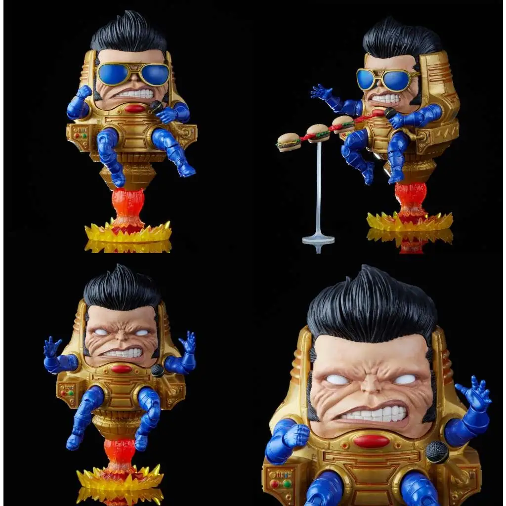 Guld- och blå rustad figur med svart hår, solglasögon och röd munstycke i M.O.D.O.K. Elvis + Cap. Limited Edition-set