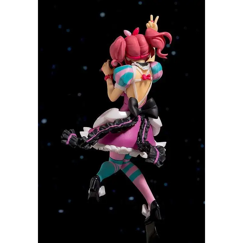 Vibrerande rosa och turkosa Macross Plamax MF-12 Makina MK Rerun-figur med fluffigt hår och volangklänning