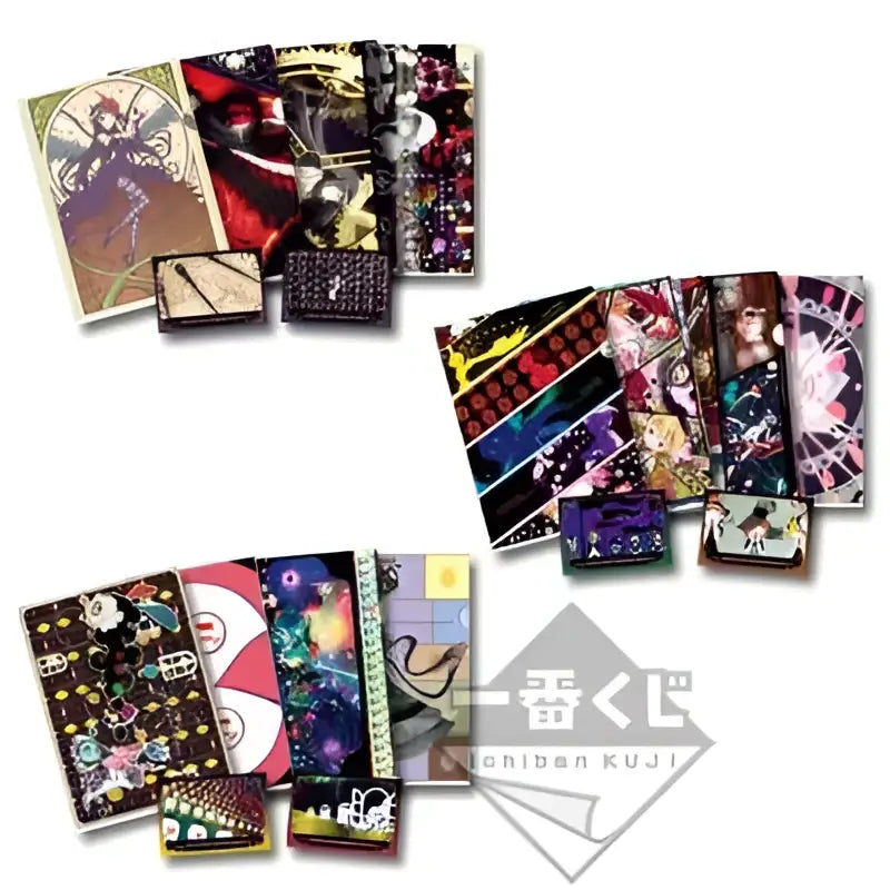 Färgrika Madoka Magica-kortfodral med lila, röda och gulddetaljer