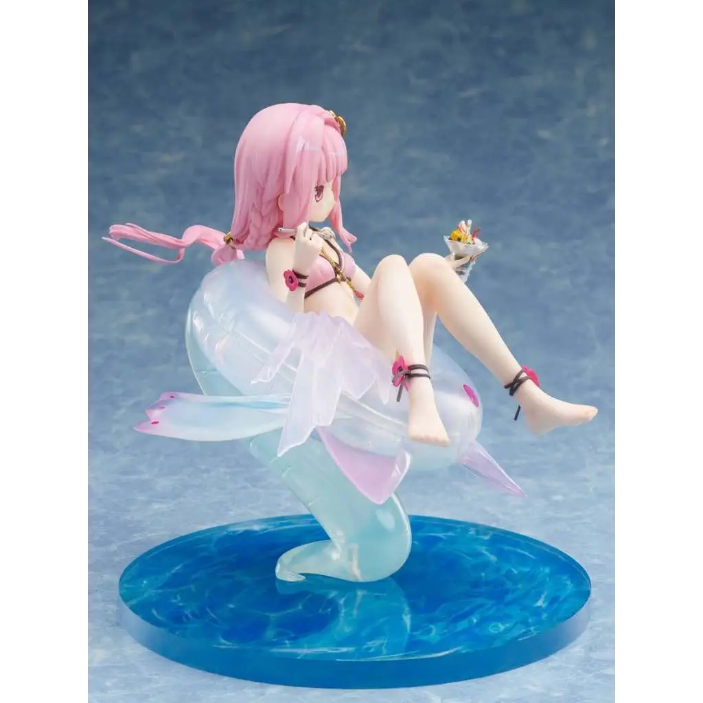 Rosa Iroha Tamaki animefigur med rosa hår, fenor och badring
