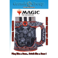 Svart resin-tumbler med silverkant och handtag, Magic: The Gathering-motiv i rött med kugghjul, skallar och manasymbol