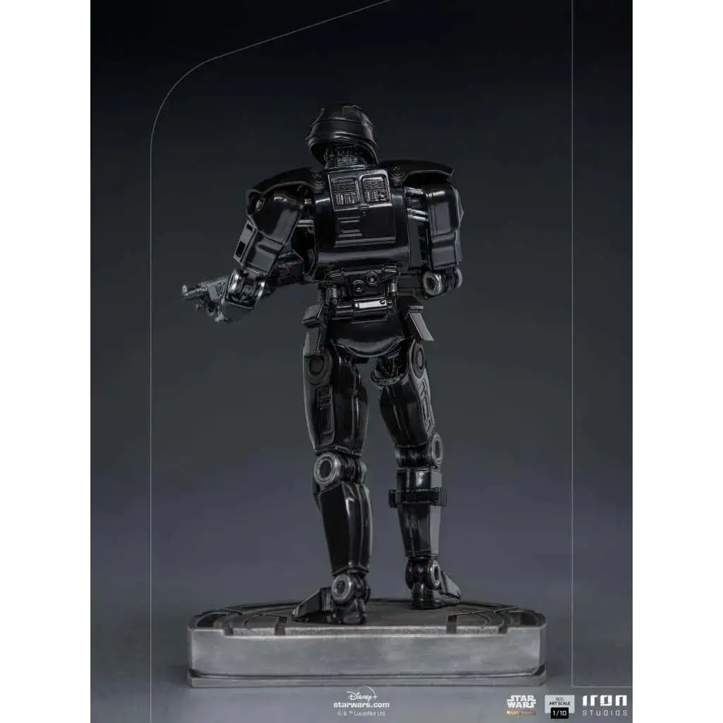 Svart rustad Mandalorian Dark Trooper 1/10-staty med detaljerad metallplätering och blasterpistol