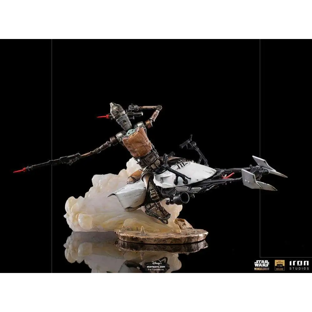 Detaljerad Mandalorian IG-11 och Grogu-staty 1/10 med speederbike