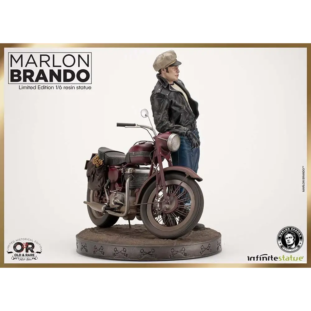 Marlon Brando 1:6 resinstatyett med motorcykel i svart läderjacka
