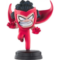 Röd och svart animerad Marvel Scarlet Witch-staty med överdrivna drag på rund bas